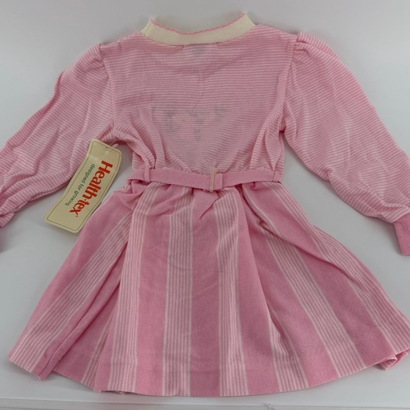 Vintage 80s 90s Health-Tex Little Girl Pink White Striped Dress, NWT, Girls 3T - Picture 6 of 8